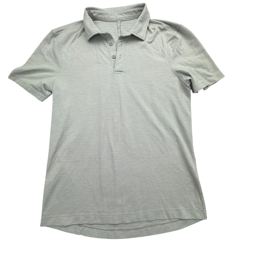 Lululemon Performance Polo Shirt Men's Small Brown Striped Short Sleeve Athletic